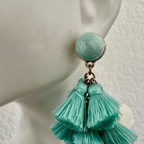 Baublebar blue green  tassel statement earrings - Picture 4 of 8
